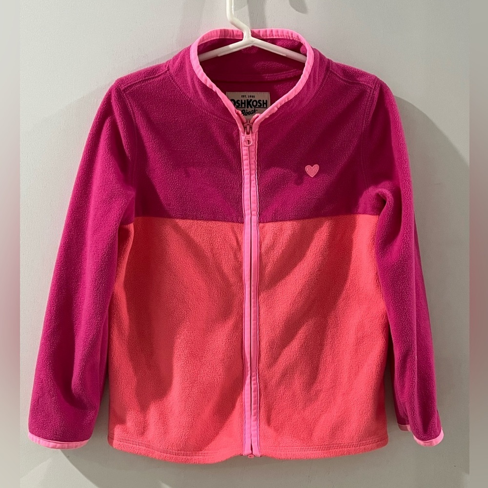 OshKosh Colorblock Pink & Coral Fleece Zip-Up Jacket, size 5